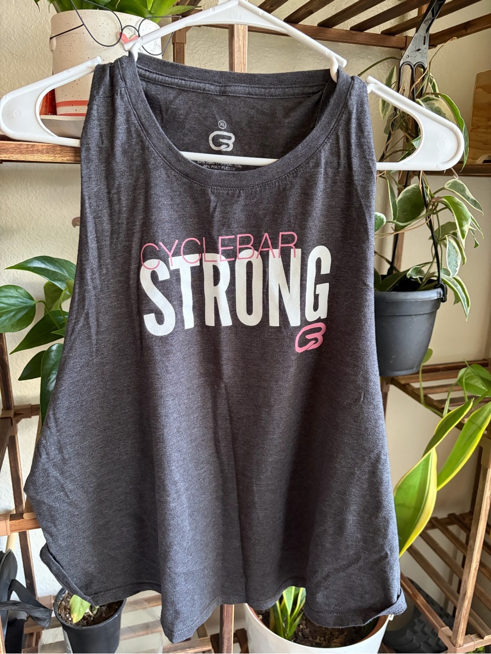 Cyclebar Gray Tank with Pink & White Logo
